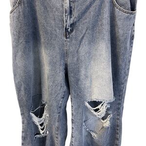 SHEIN Curve Women’s Distressed Wide Legs Blue Denim Jeans Sz 5XL NWT